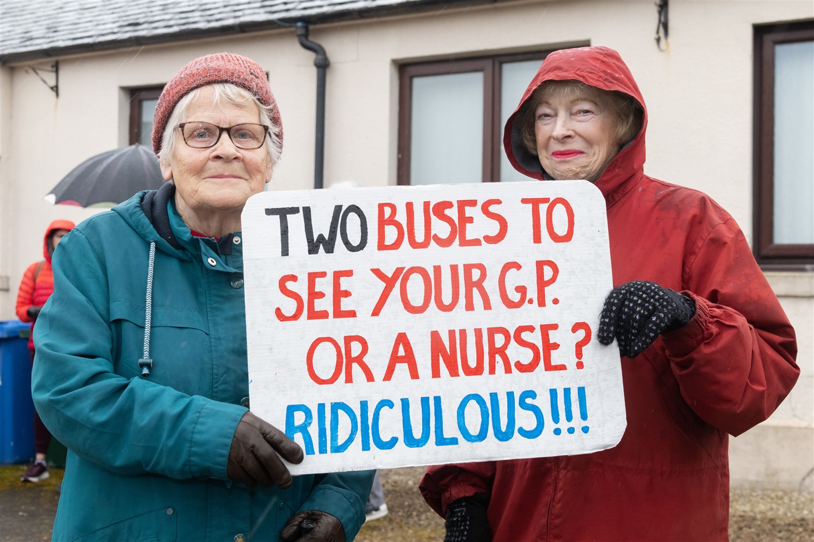 Kathy Young and Rita Wilkins took part in the Save Our Surgeries protest march in Hopeman. Picture: Beth Taylor