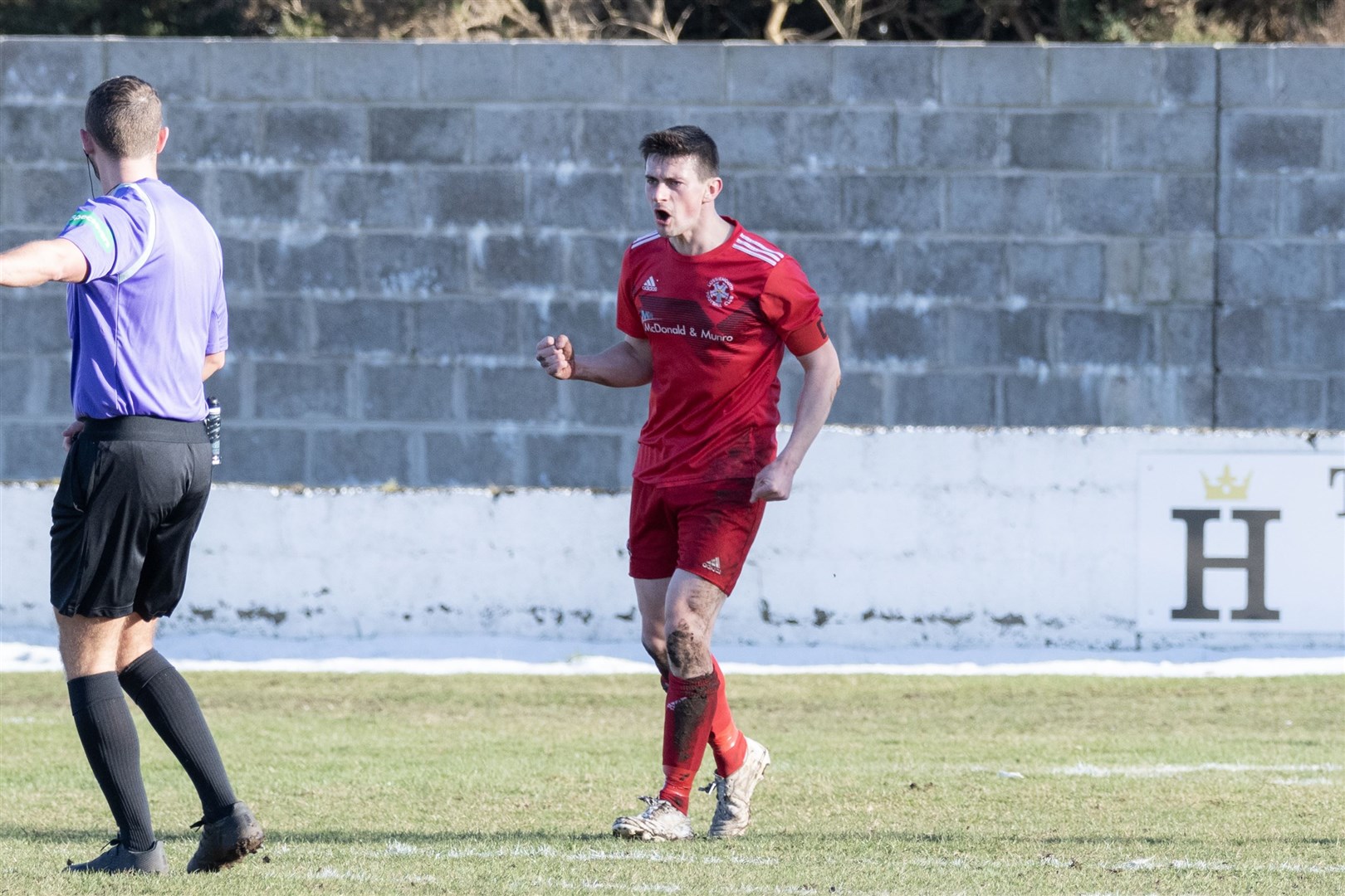 Lossie's Liam Archibald scoring the second goal of the game. ..Lossiemouth F.C. v Turriff United F.C. at Grant Park...Picture: Beth Taylor.