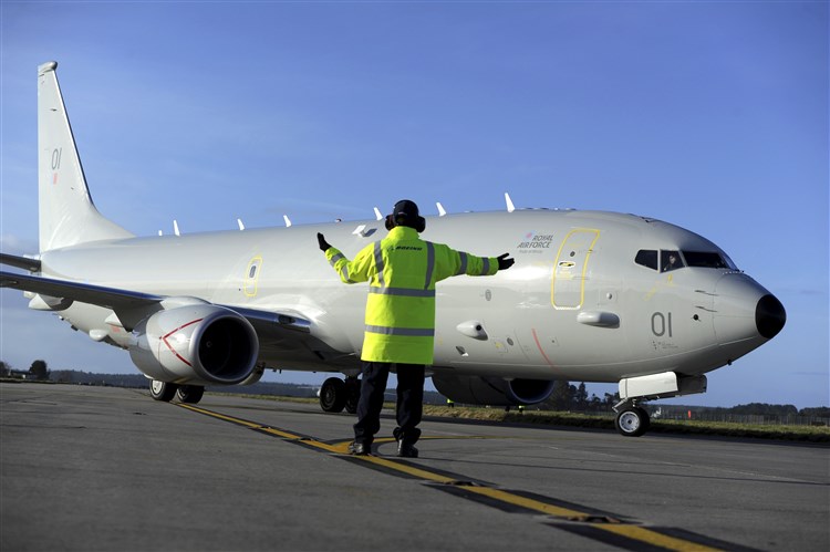 A Poseidon P-8A touches downward at Kinloss barracks. Picture: Eric Cormack.