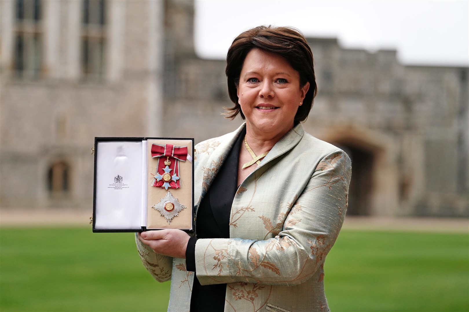 Dame Maria Miller after being made a Dame Commander of the British Empire during an investiture ceremony at Windsor Castle (Jordan Pettitt/PA)