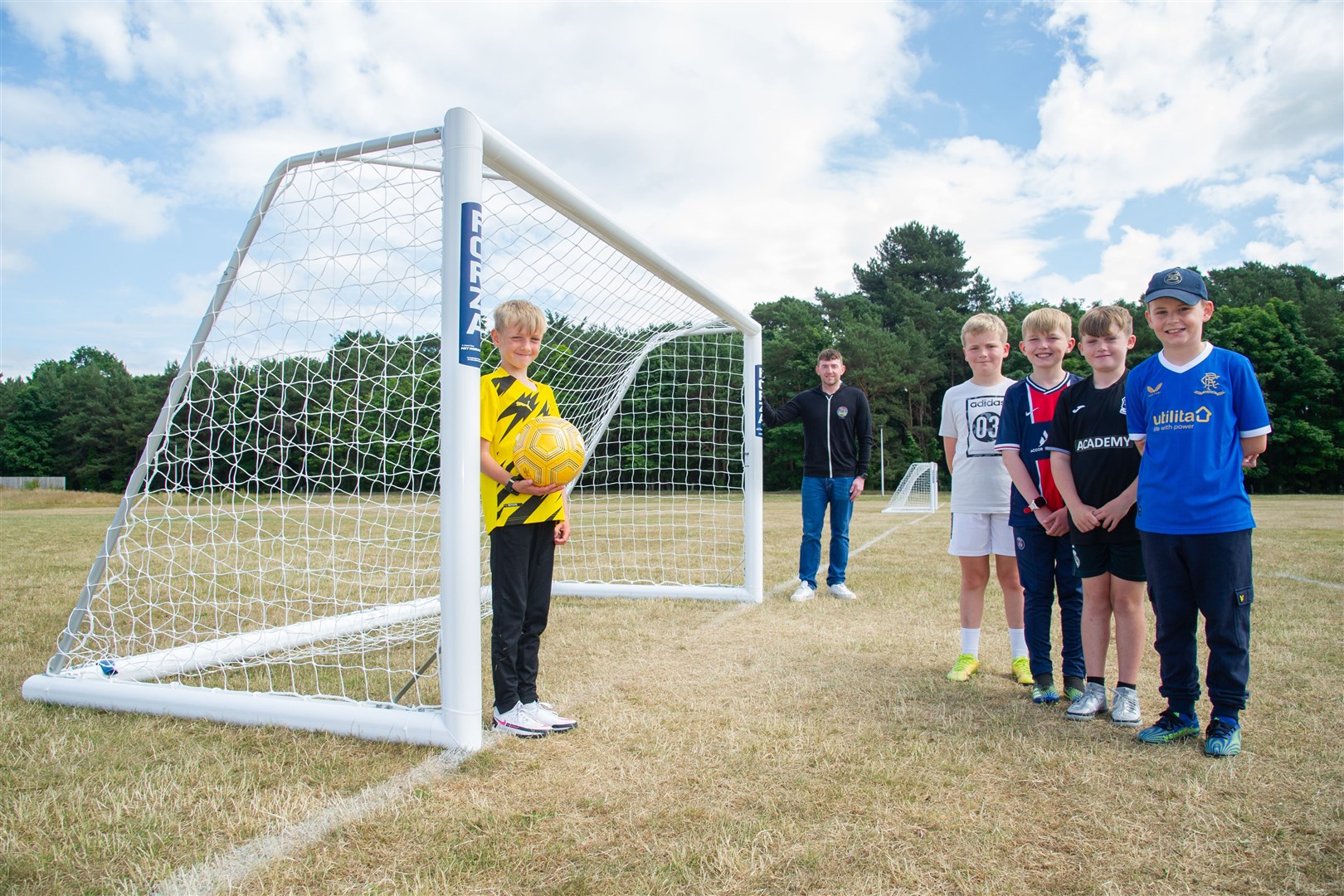Left to Right: Louie Buchan, Wayne Grant, Mackie Stewart, Mitchell Grant, Jayden Stephen and Tyler McCabe...New football goals have been put up at Thornhill Playing Field in New Elgin after a fundraising campaign raised Â£4,000 for the cause. ..Picture: Daniel Forsyth..