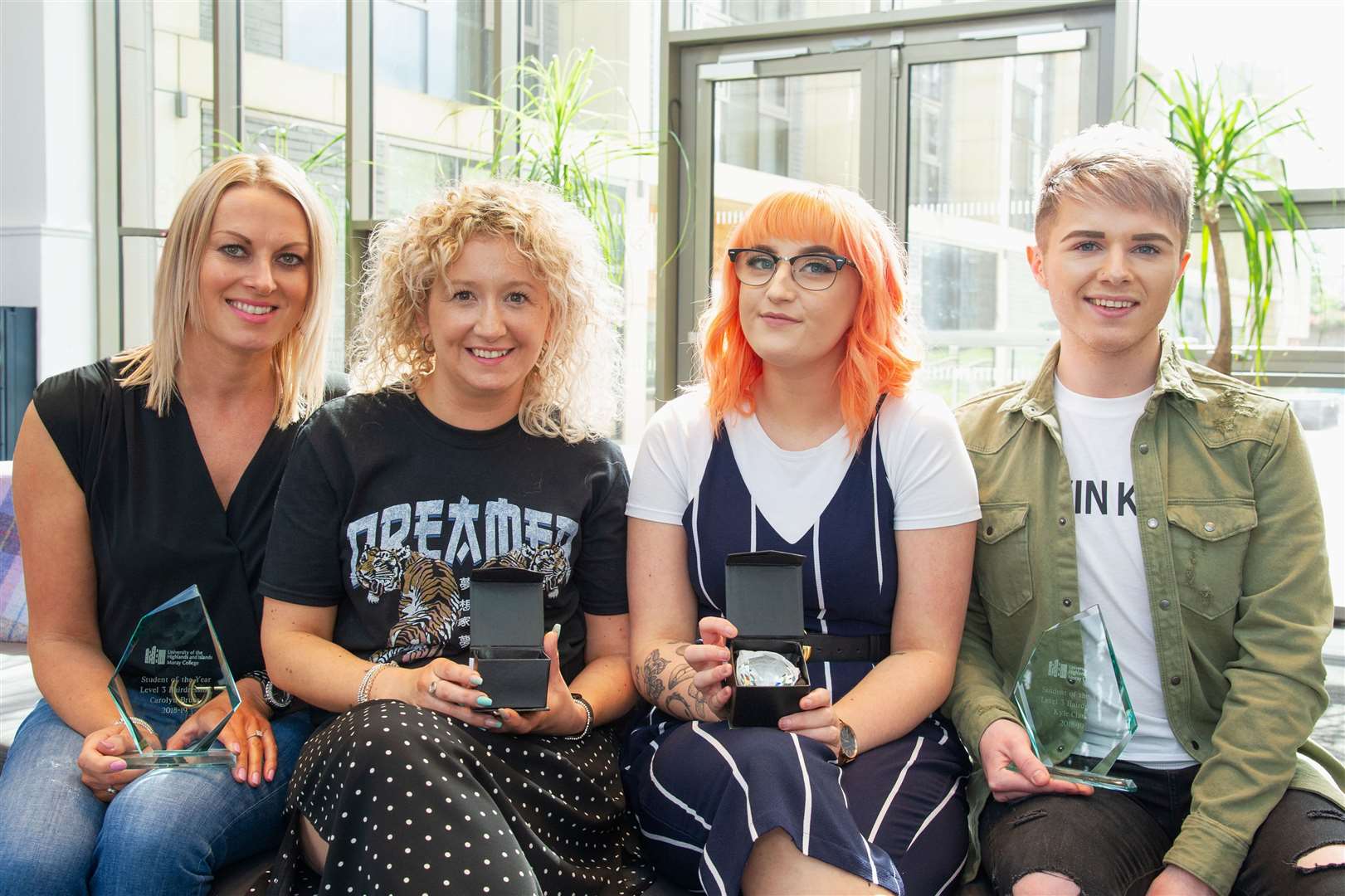 Carolyn Bruce, Tracy Mortimer, Stevie Smith and Kyle Clarke are SVQ Level 3 graduates in hairdressing
