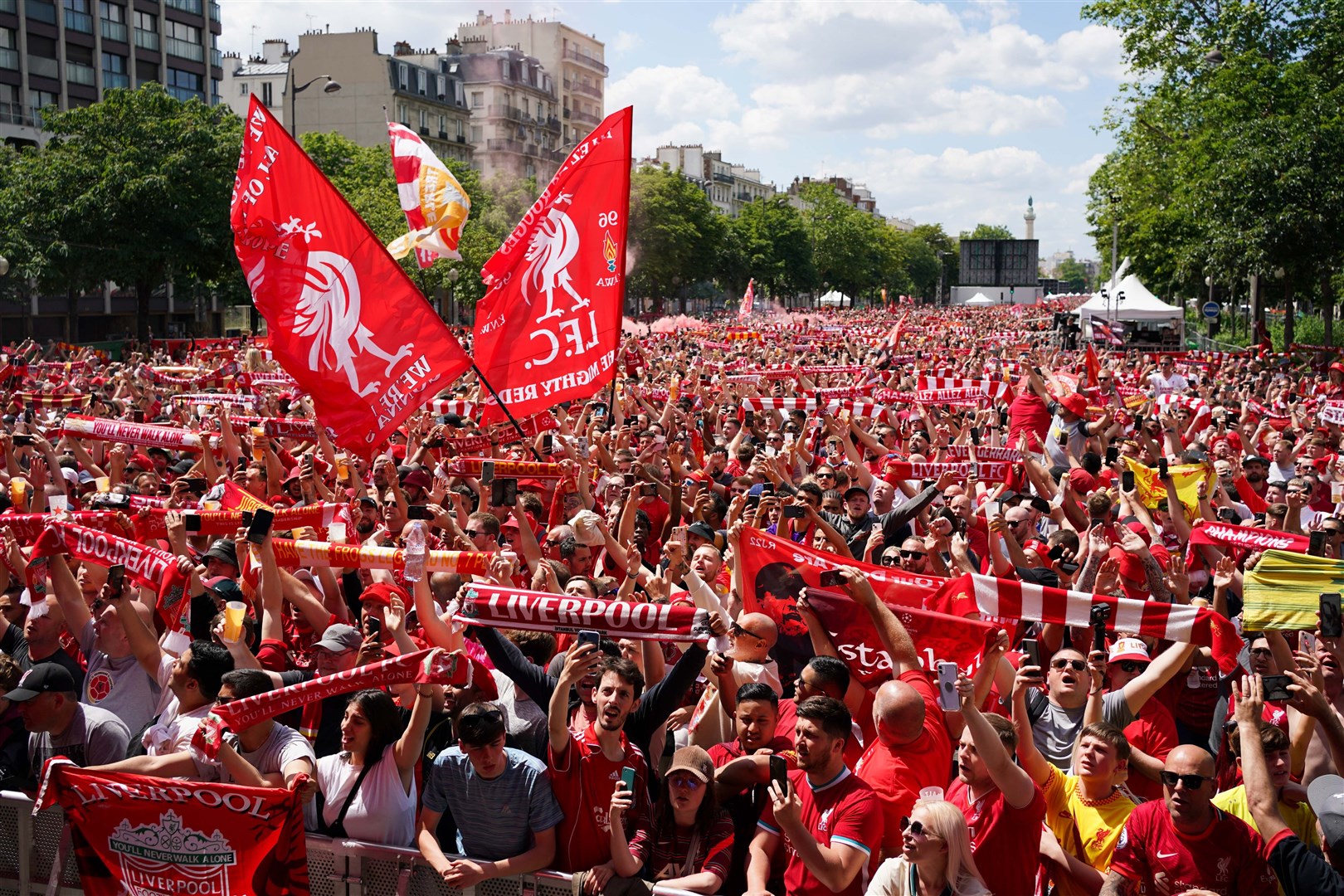 Thousands of Liverpool supporters in a fan zone in Paris (Jacob King/PA)