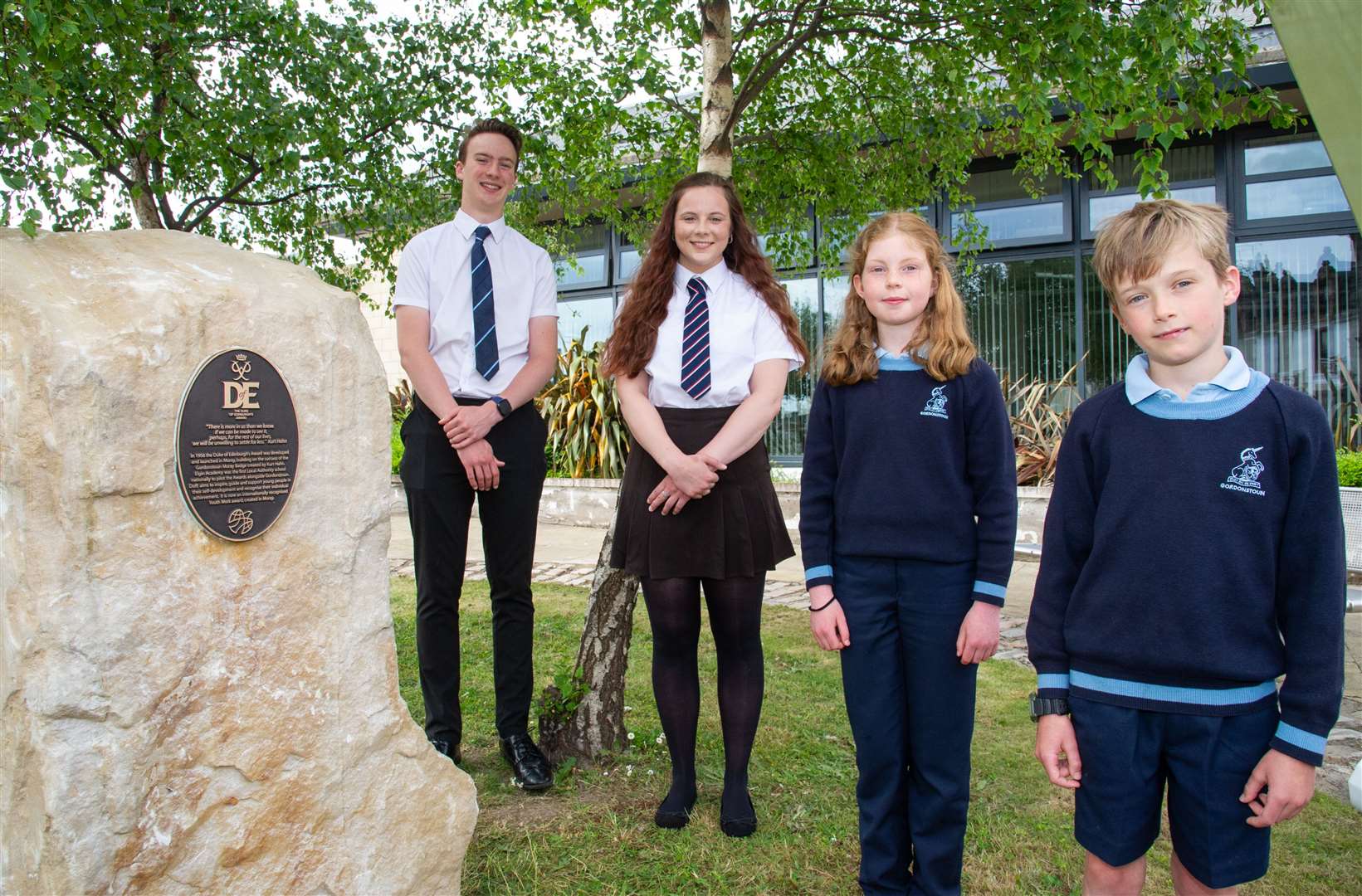 Left to Right: Blair Jackson, Catriona Sutherland, Rose MacPherson-Grant and Finn Barber. A plaque has been unveiled at Moray Council's HQ in Elgin to help tell the story of the Duke of Edinburgh Awards and its Moray roots...Picture: Daniel Forsyth..