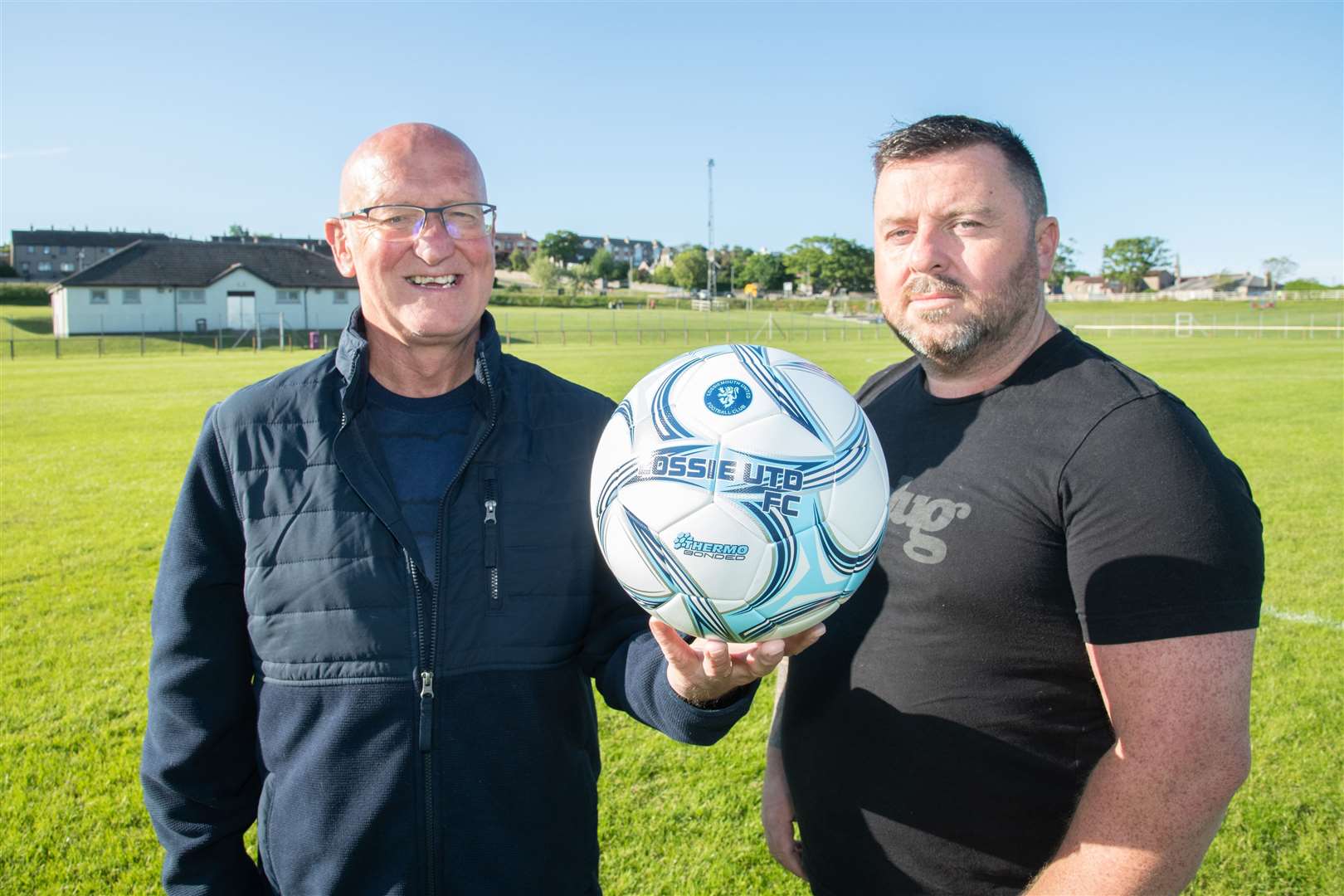 Lossiemouth United manager Fraser Kellas (left) and chairman Alex Lauriston have led the club back into the junior league. Picture: Daniel Forsyth..