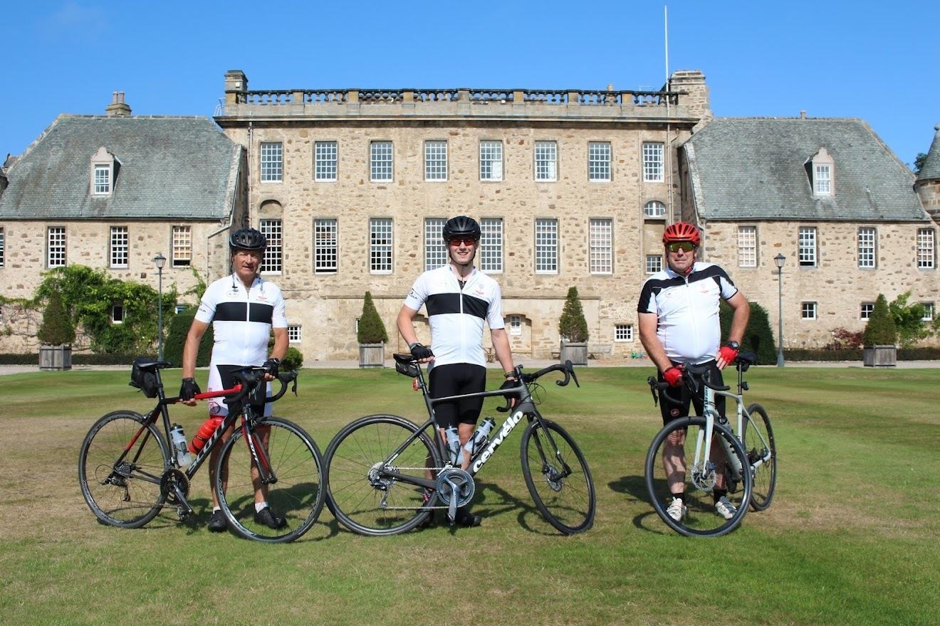 Timothy arrived at Gordonstoun with his father Stuart and cycling club friend Tim Hyatt.