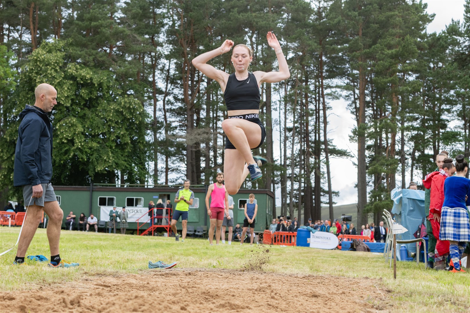Abbie Harrison competing in the Long Jump...180th Tomintoul Highland Games 2023...Picture: Beth Taylor.