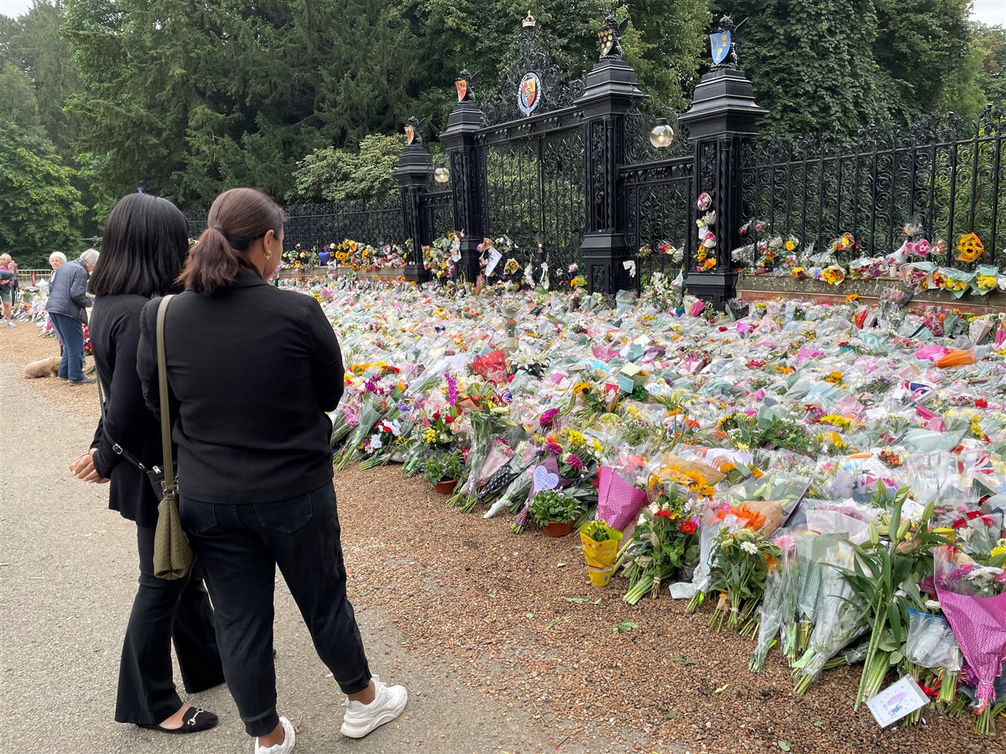 Floral tributes to the Queen were left at the Norwich Gates by Sandringham House (Sam Russell/ PA)