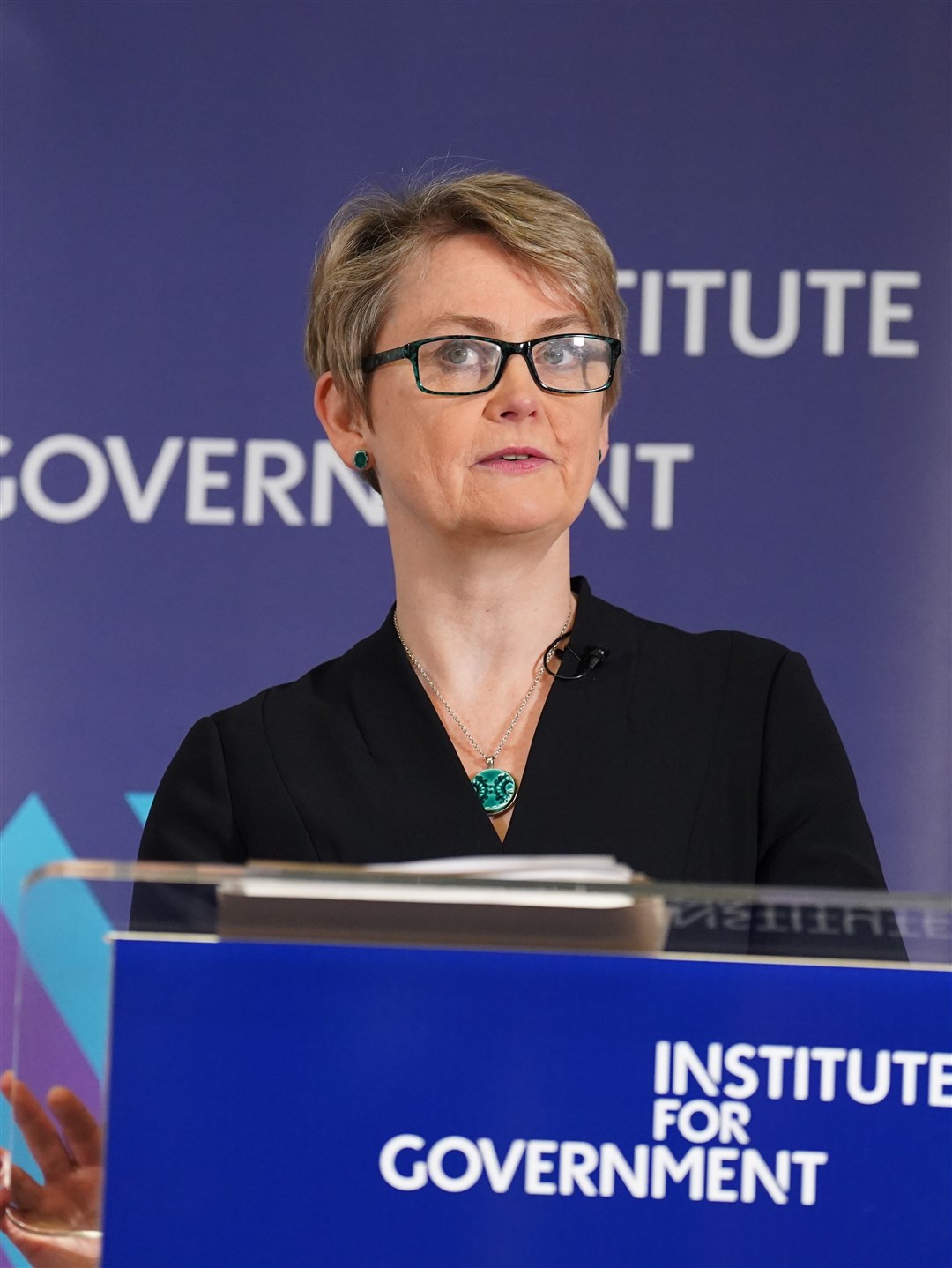 Shadow home secretary Yvette Cooper delivers her speech at the Institute for Government think tank in central London (Stefan Rousseau/PA)
