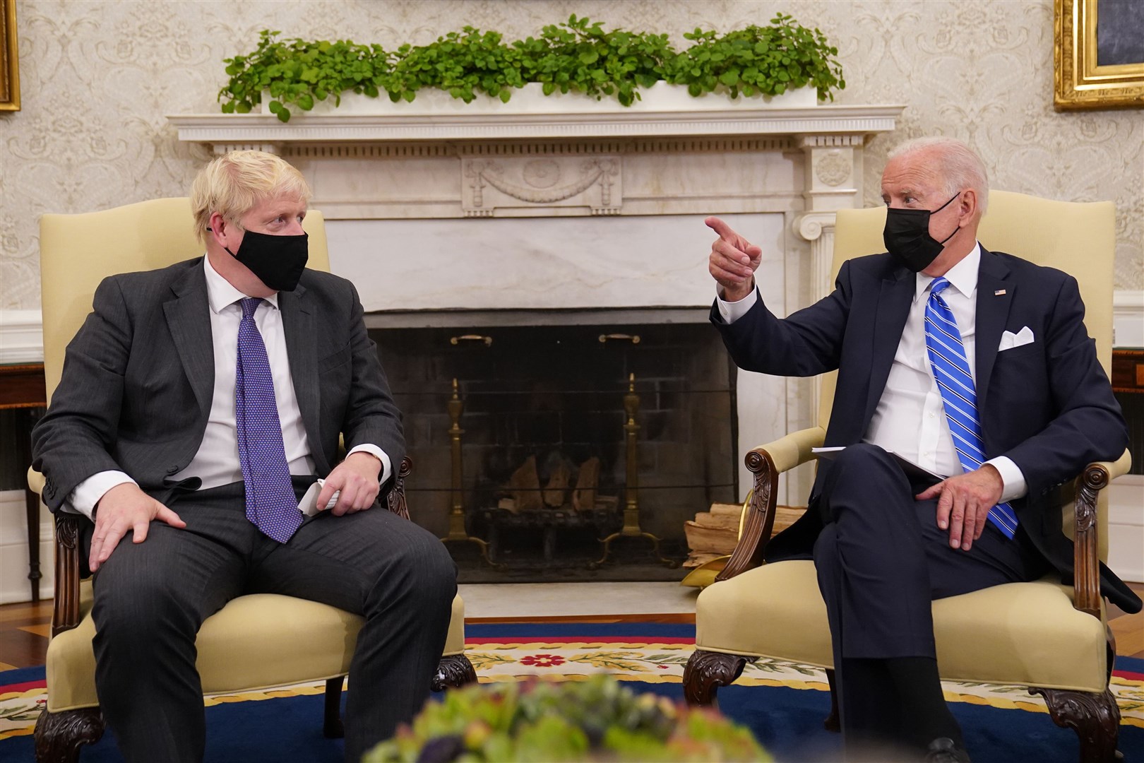 Prime Minister Boris Johnson (left) meets US President Joe Biden in the Oval Office of the White House (Stefan Rousseau/PA)