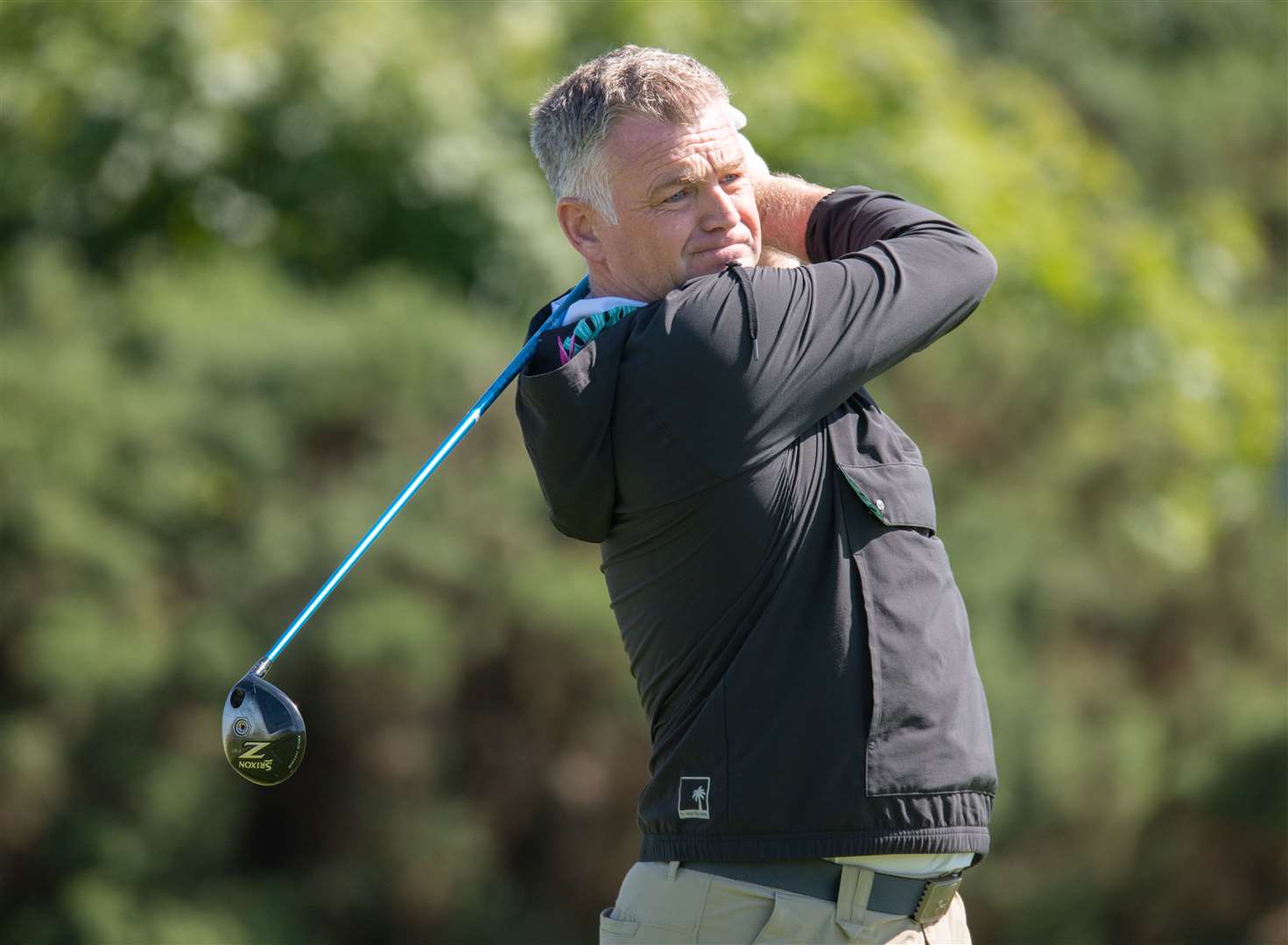 Elgin Golf Club's Alan Duncan drives off the third tee on Moray's Old course - as he wins his round one match. ..2023 Moray Golf Open, held at Lossiemouth's Moray Golf Club...Picture: Daniel Forsyth..