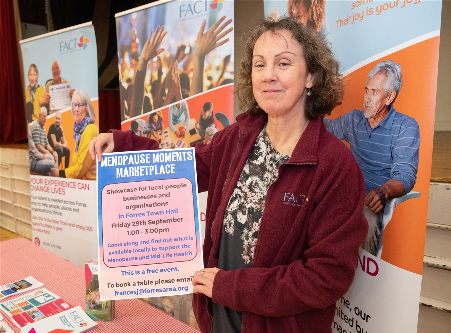 Lead organiser of the event Frances Jamieson at the event. ..Menopause Moments Marketplace at Forres Town Hall. ..Picture: Daniel Forsyth..