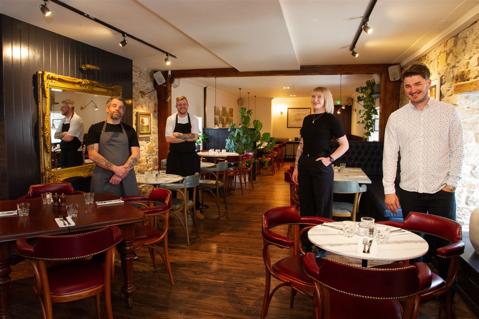 From left; Kris Mckie (Head Chef), Joseph Fisher (Development Chef), Clodagh Anderson (Restaurant Manager) and Callum Hart (General Manager)...After closing at the start of the coronavirus pandemic, The Drouthy Cobbler has reopening under new management after an eight week refurbishment...Picture: Daniel Forsyth..