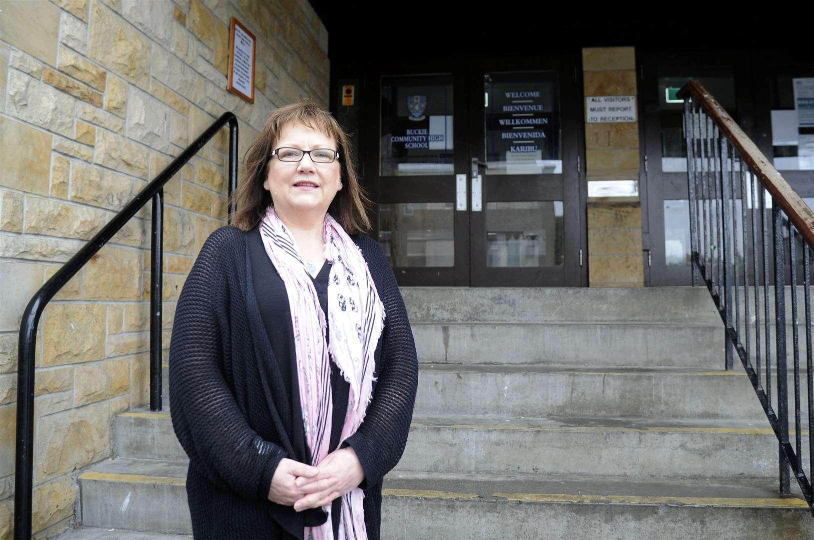 Education committee chairwoman Councillor Warren, pictured here outside BCHS, has praised the efforts of all those involved in bringing normality back to Moray's schools Picture: Becky Saunderson