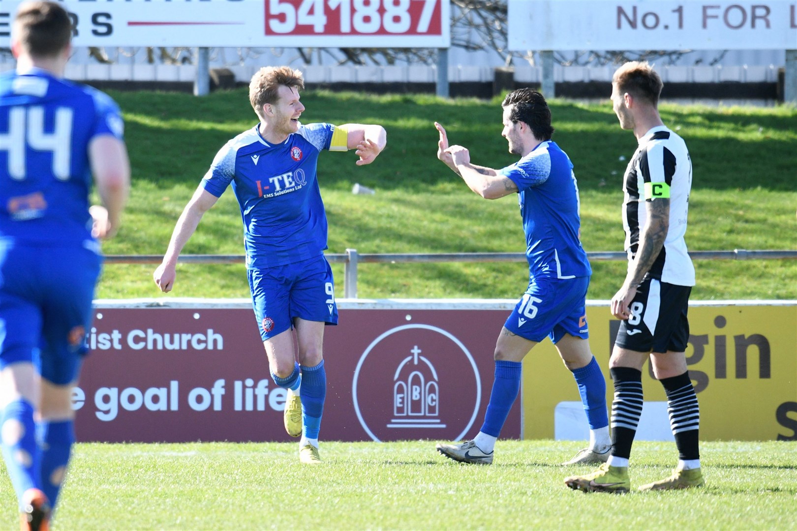 Blair Henderson celebrates opening the scoring for Spartans. Picture: Daniel Forsyth