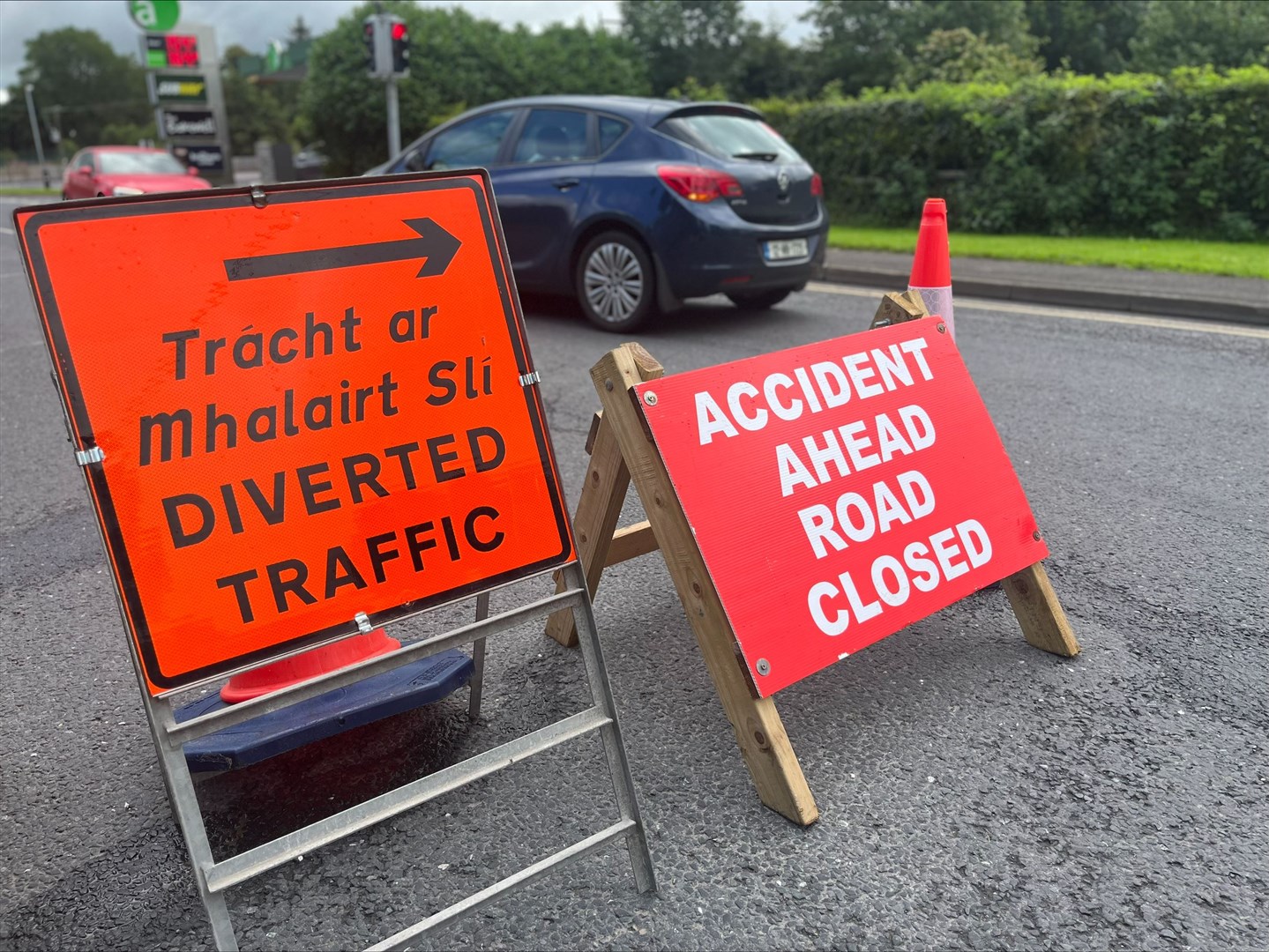 Road closure signs on the N54 outside Clones, Co Monaghan (Claudia Savage/PA)