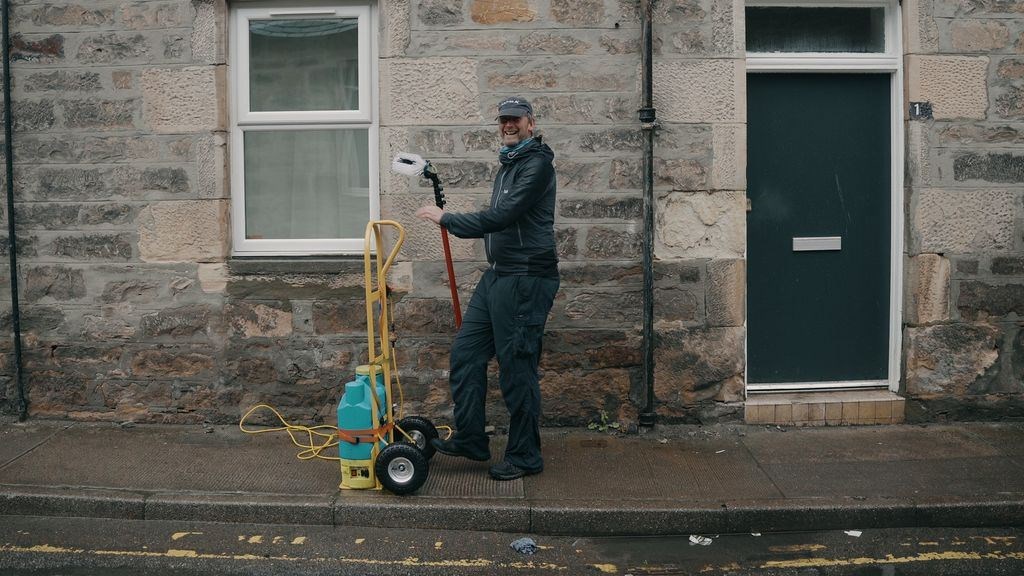 Steve helps to pay his way with a window cleaning business.
