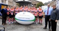 Having a ball. Moray Rugby Club celebrate their new sponsorship deal with David Urquhart (right) and club president Graham Stables