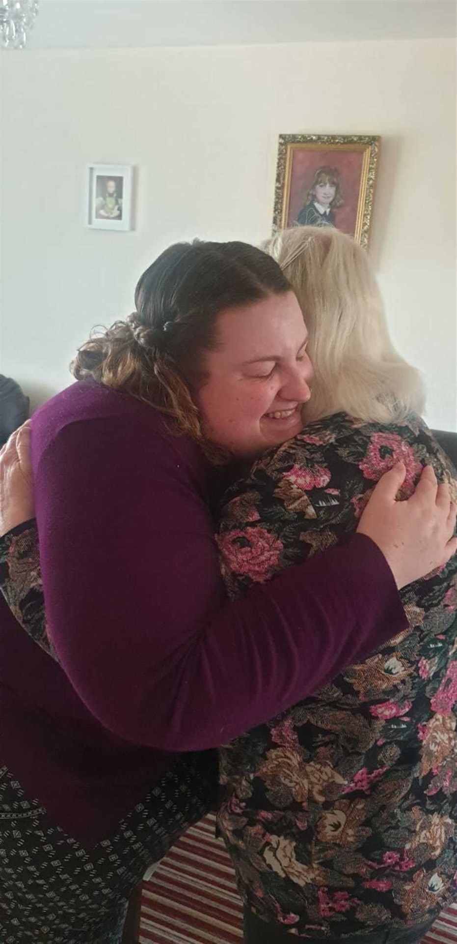 Warm hugs as Rachel Lussier visits her mum, Ann Taylor, on Friday, June 19.