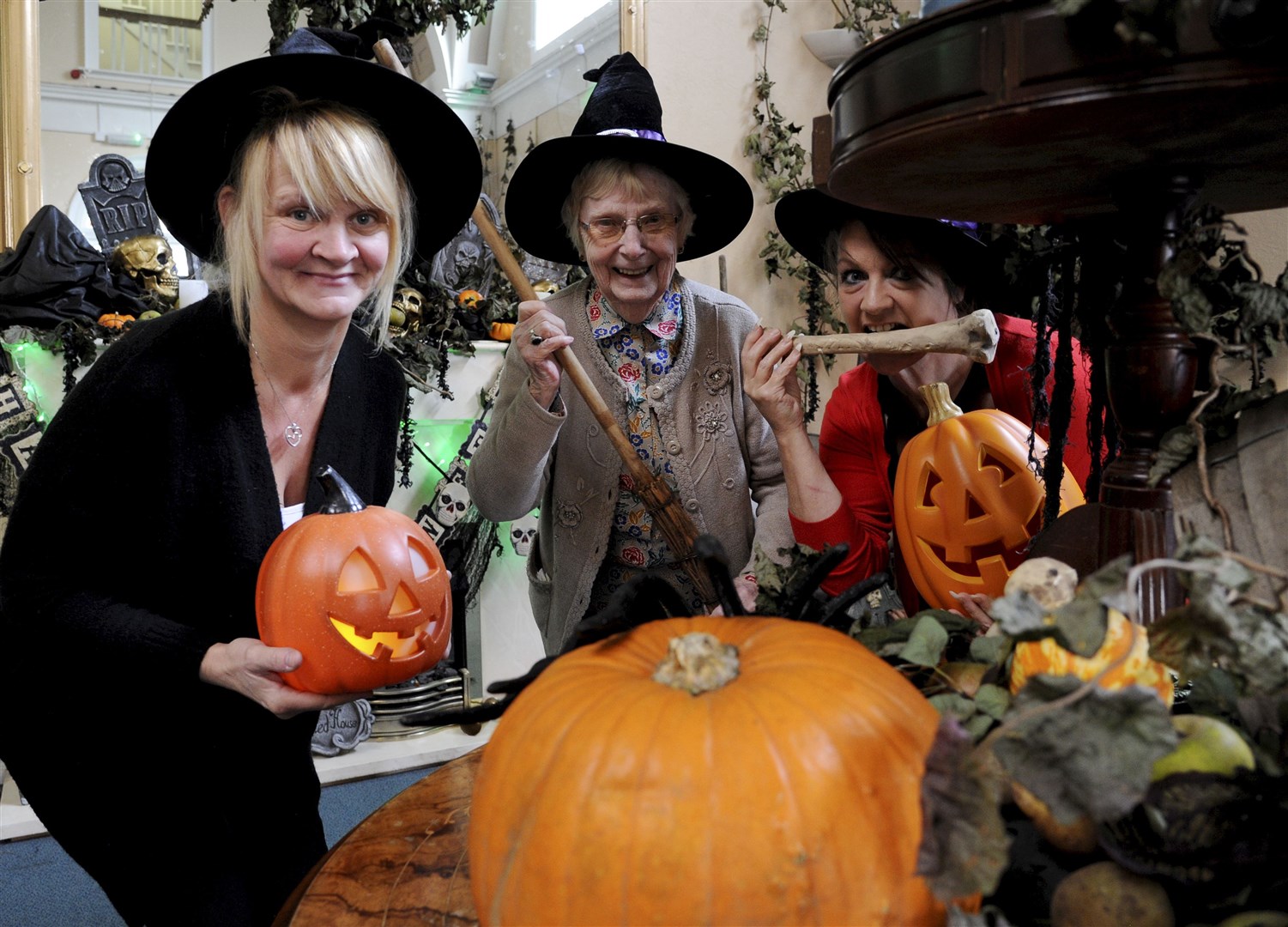 Getting into the Halloween spirit at Andersons are (from left) care practitioner June Sim, resident Rita Grigor and events co-ordinator Joan Cowe. Picture: Eric Cormack.