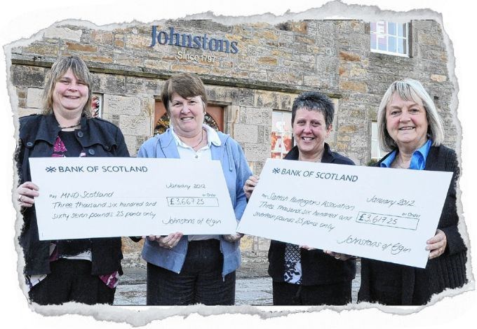 Jackie Dean (second left) helped to raise more than £7000, split between charities MND Scotland and Scottish Huntington's Association, for the Johnstons of Elgin 2011 fundraising campaign. Also pictures are (from left): Mora Symon, Sandra Myron and Aileen Nicol...Picture: The Northern Scot