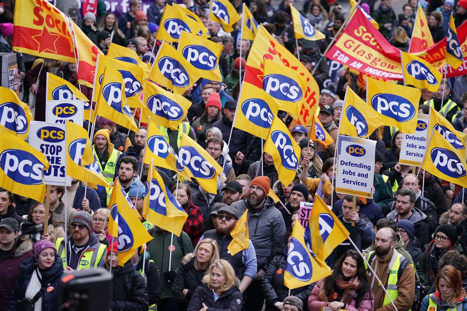 Protesters gather at the Protect The Right To Strike rally organised by the Scottish Trades Union Congress, at the Donald Dewar Steps on Buchanan Street, Glasgow (Andrew Milligan/PA)
