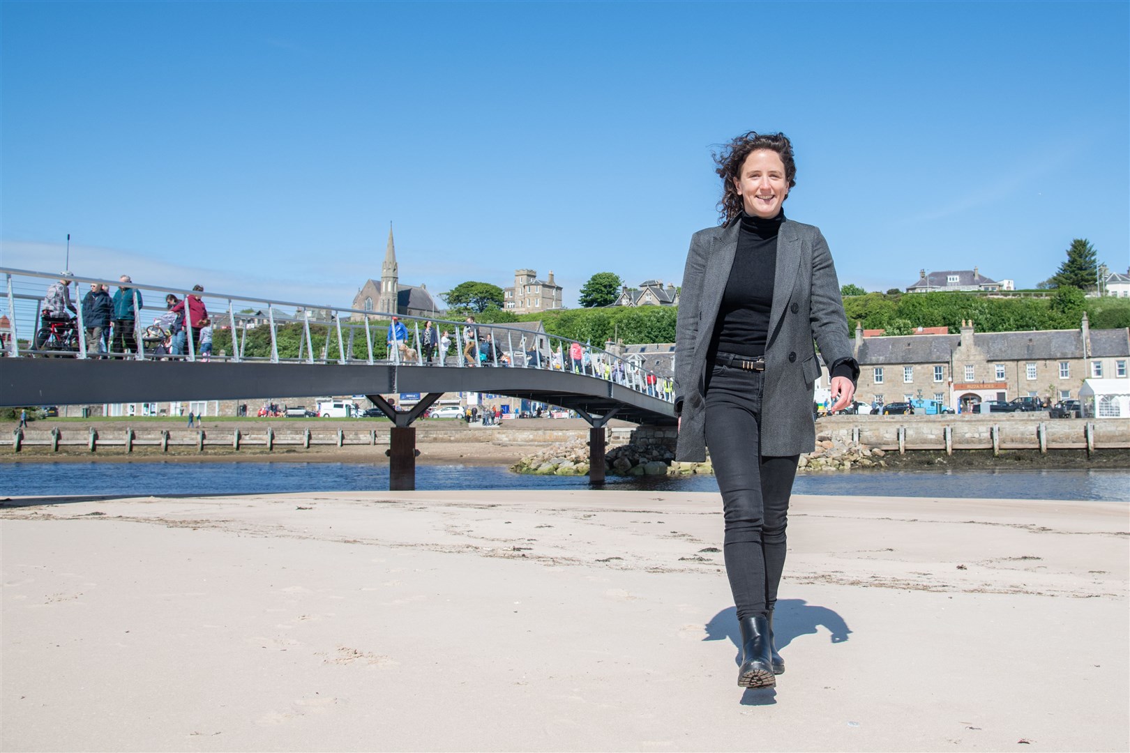 Cabinet Secretary for Rural Affairs Mairi Gougeon walks on the East Beach. Picture: Daniel Forsyth