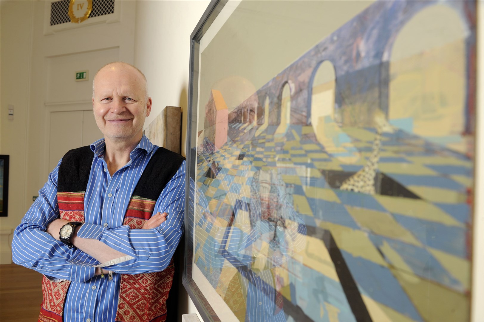 Forres artist and John Busby Award winner Kenneth Le Riche with his work, "Space as Artifice with Durer’s Rhino". Picture: Colin Hattersley.