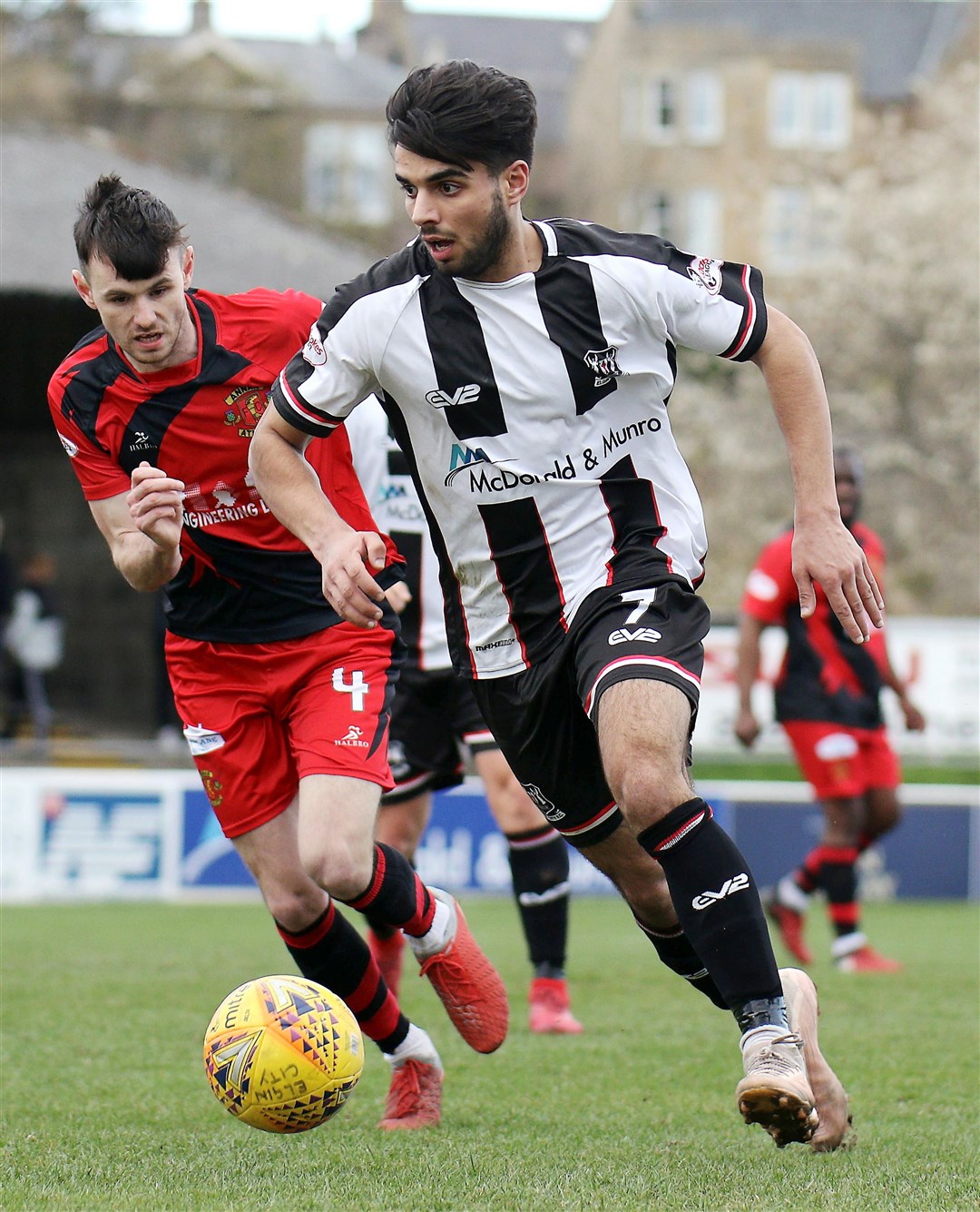 Rabin Omar, pictured i action against former club Annan, will miss Elgin's next two games due to suspension. Photo: Bob Crombie