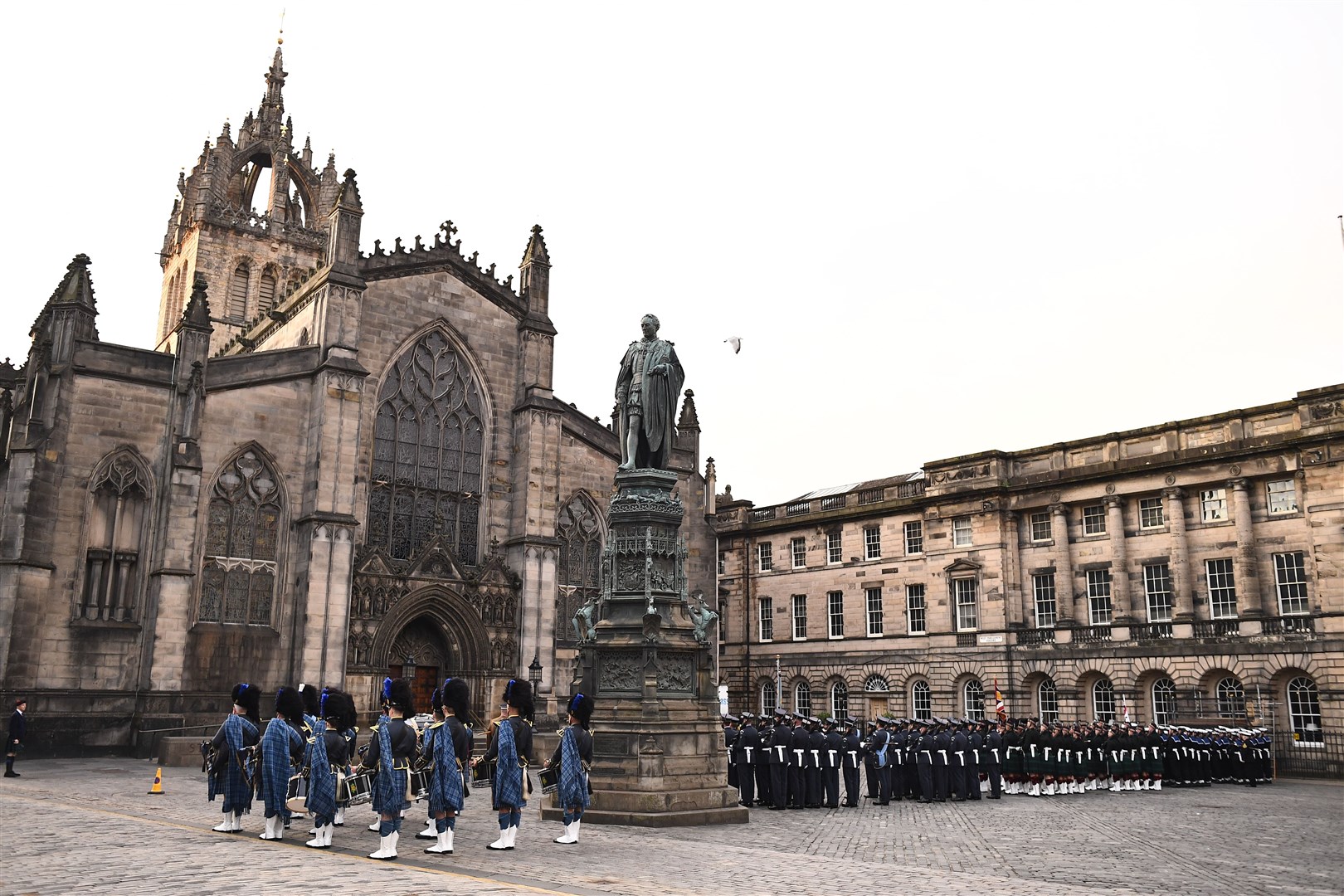 The service will be held at St Giles’ Cathedral in Edinburgh where rehearsals were held outside on Monday (Euan Cherry/PA)