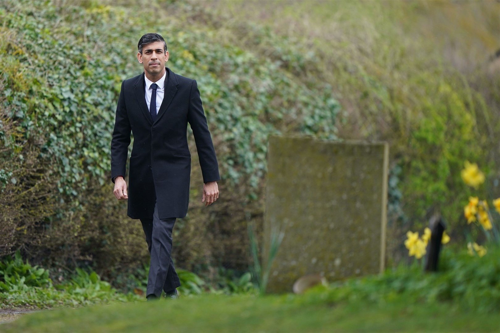 Prime Minister Rishi Sunak arrives for Baroness Boothroyd’s funeral at St George’s Church in Thriplow, Cambridgeshire (Joe Giddens/PA)