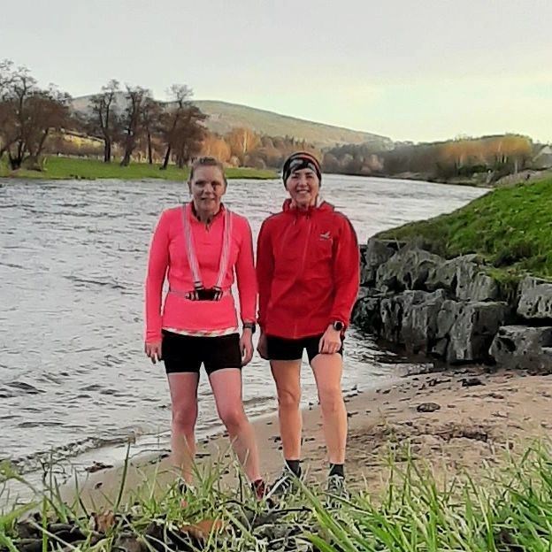 Marie Third (left), covered the furthest distance on foot as part of the Speyside Challenge, stops for a break with a friend.