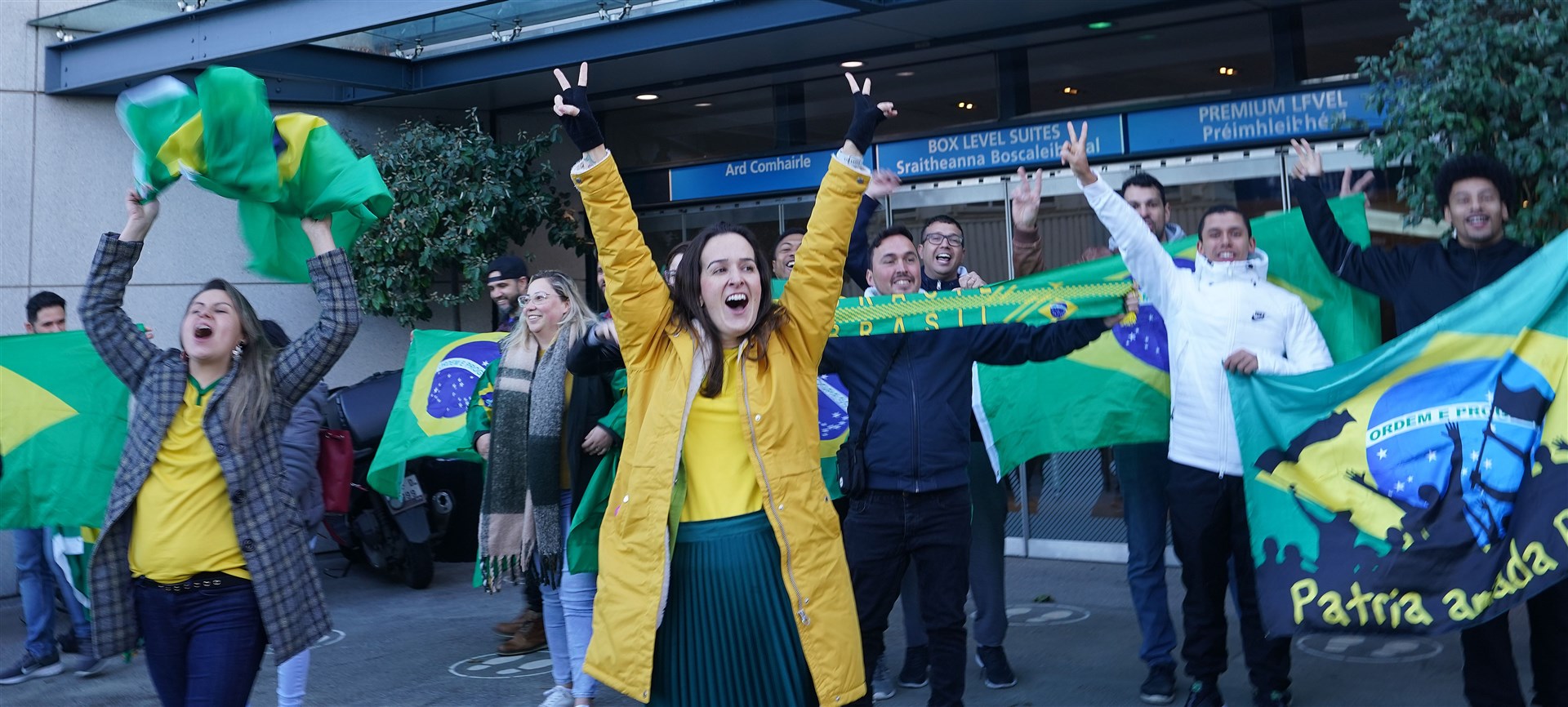 Jair Bolsonaro supporters at Croke Park in Dublin, as thousands of Brazilian citizens from all over Ireland gather to vote in their country’s presidential election (Niall Carson/PA)