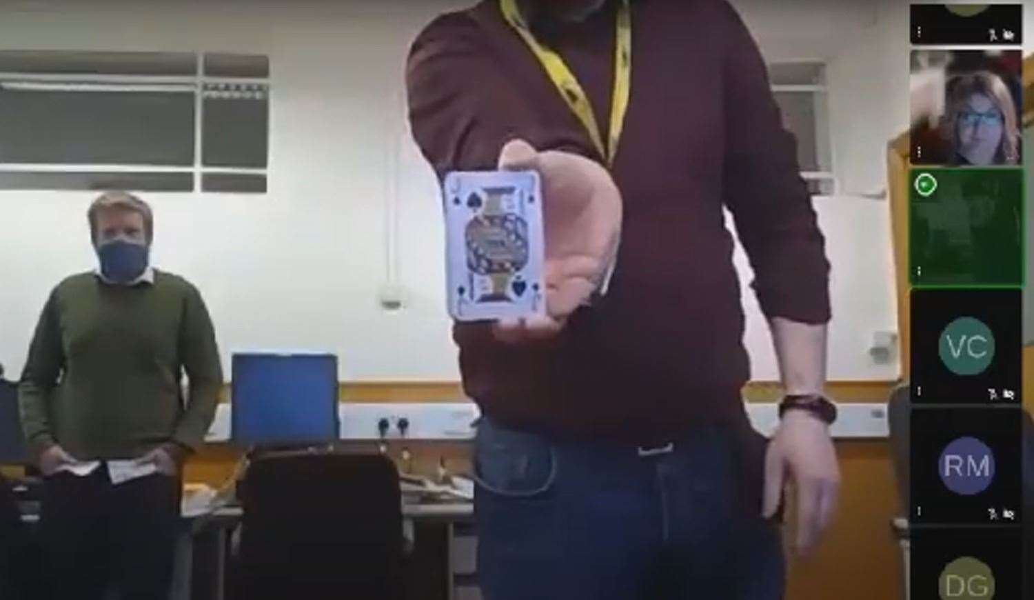 Councillor Aaron McLean (Forres, SNP) shows the jack of spades to the camera as the SNP retain control of Moray Council.
