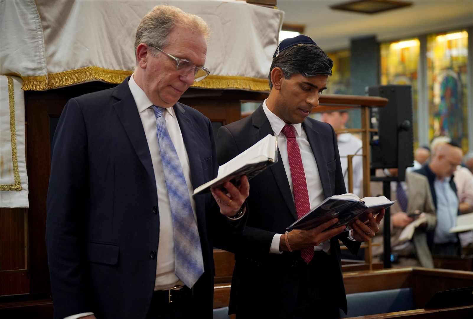 Prime Minister Rishi Sunak (right) attending Finchley United Synagogue in central London, for victims and hostages of Hamas attacks, earlier this week (Lucy North/PA)