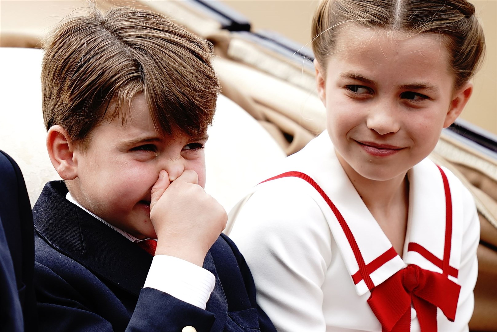 Prince Louis and Princess Charlotte during the Trooping the Colour ceremony at Horse Guards Parade (Aaron Chown/PA)