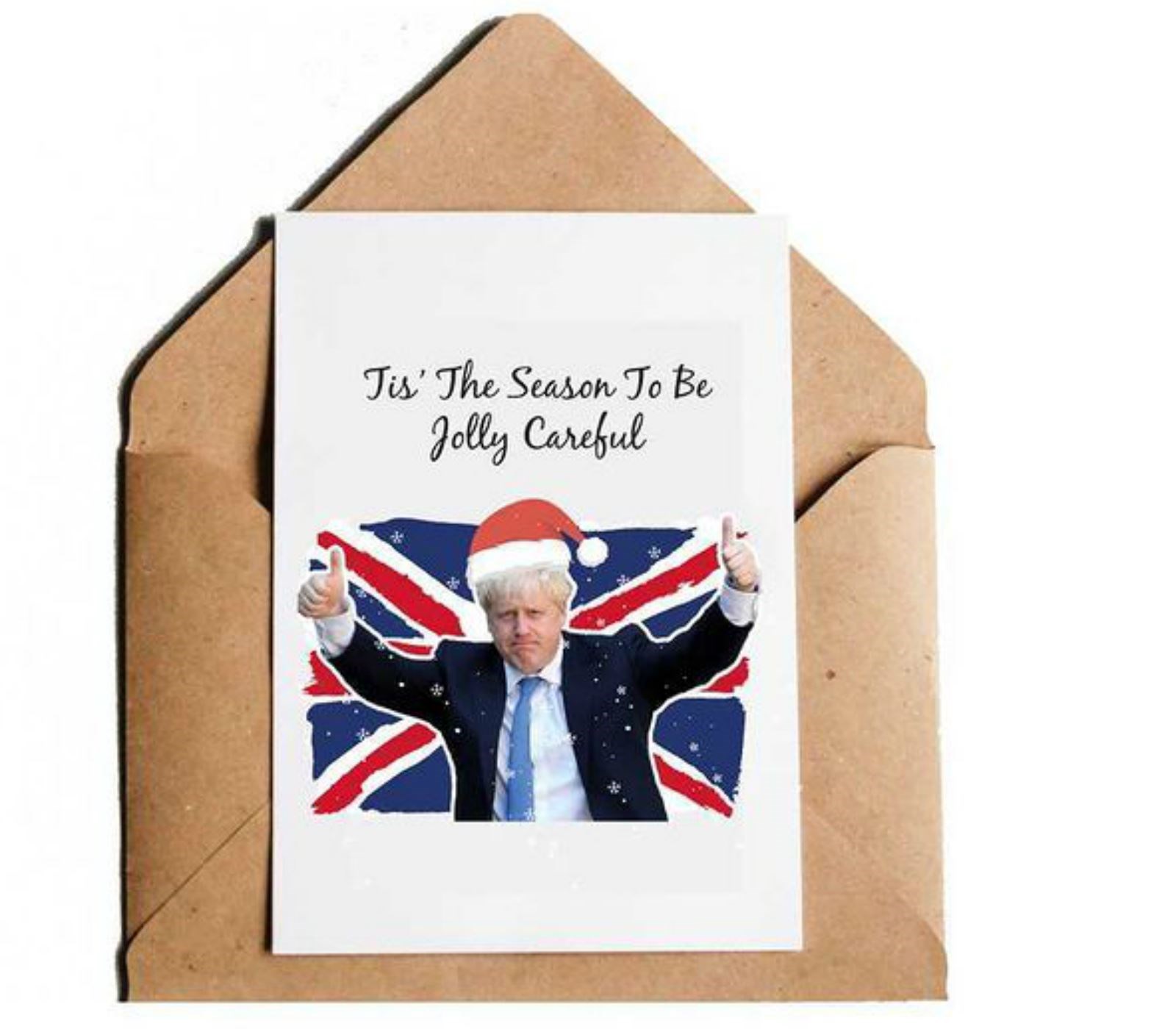 A Christmas card inspired by the Prime Minister’s ‘jolly careful’ speech, created and sold by small business CaliPrintsbyHollie (Hollie Robinson/PA)
