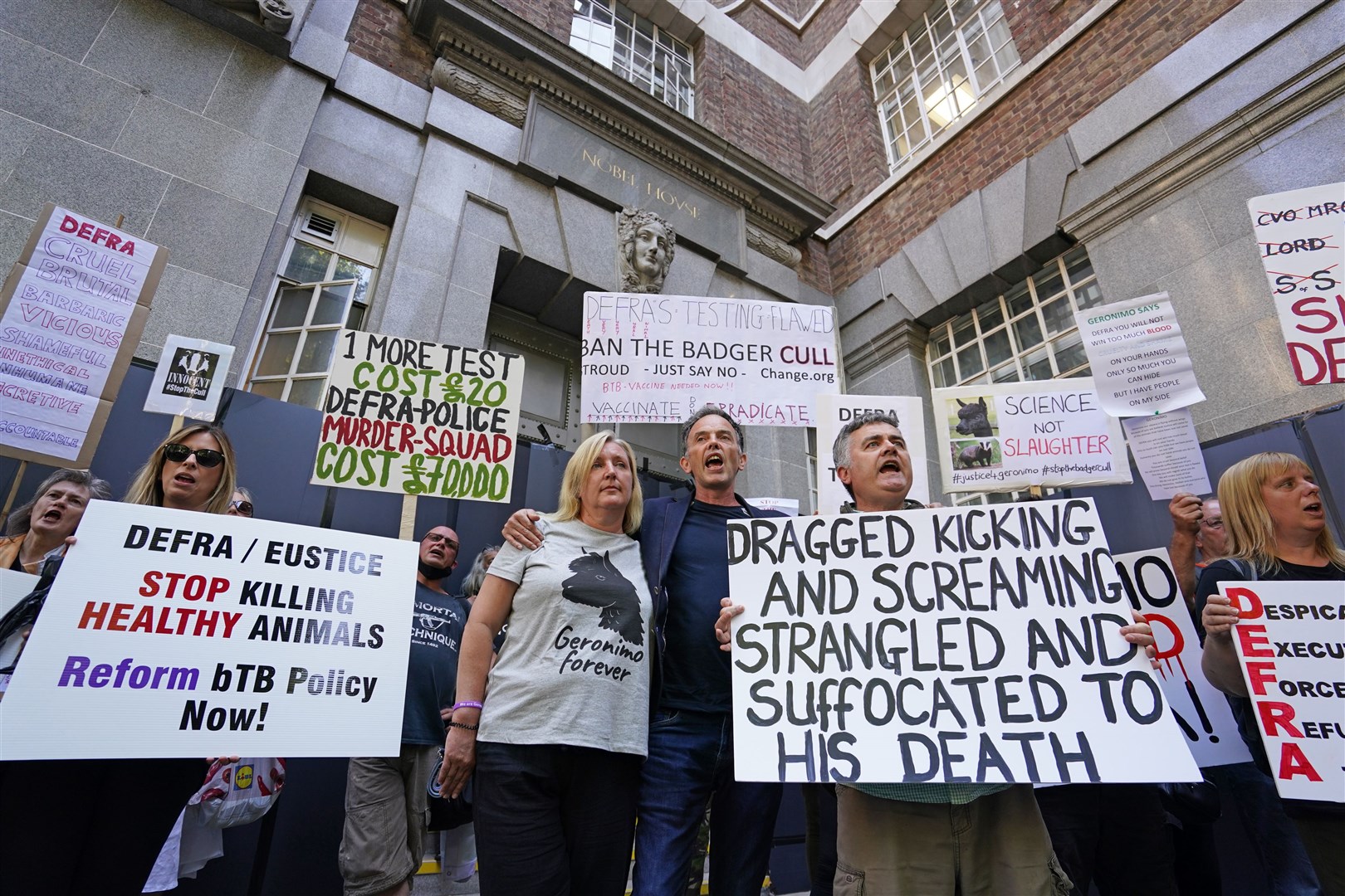 Helen Macdonald led a protest outside Defra HQ in London (Dominic Lipinski/PA)