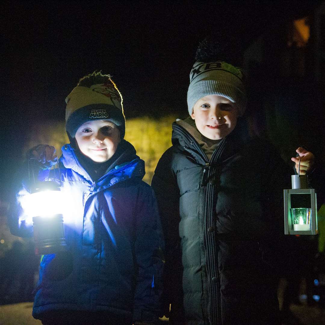 Adam Norcross and Mason Whitlock at the 2021 lantern walk. Picture: Daniel Forsyth.