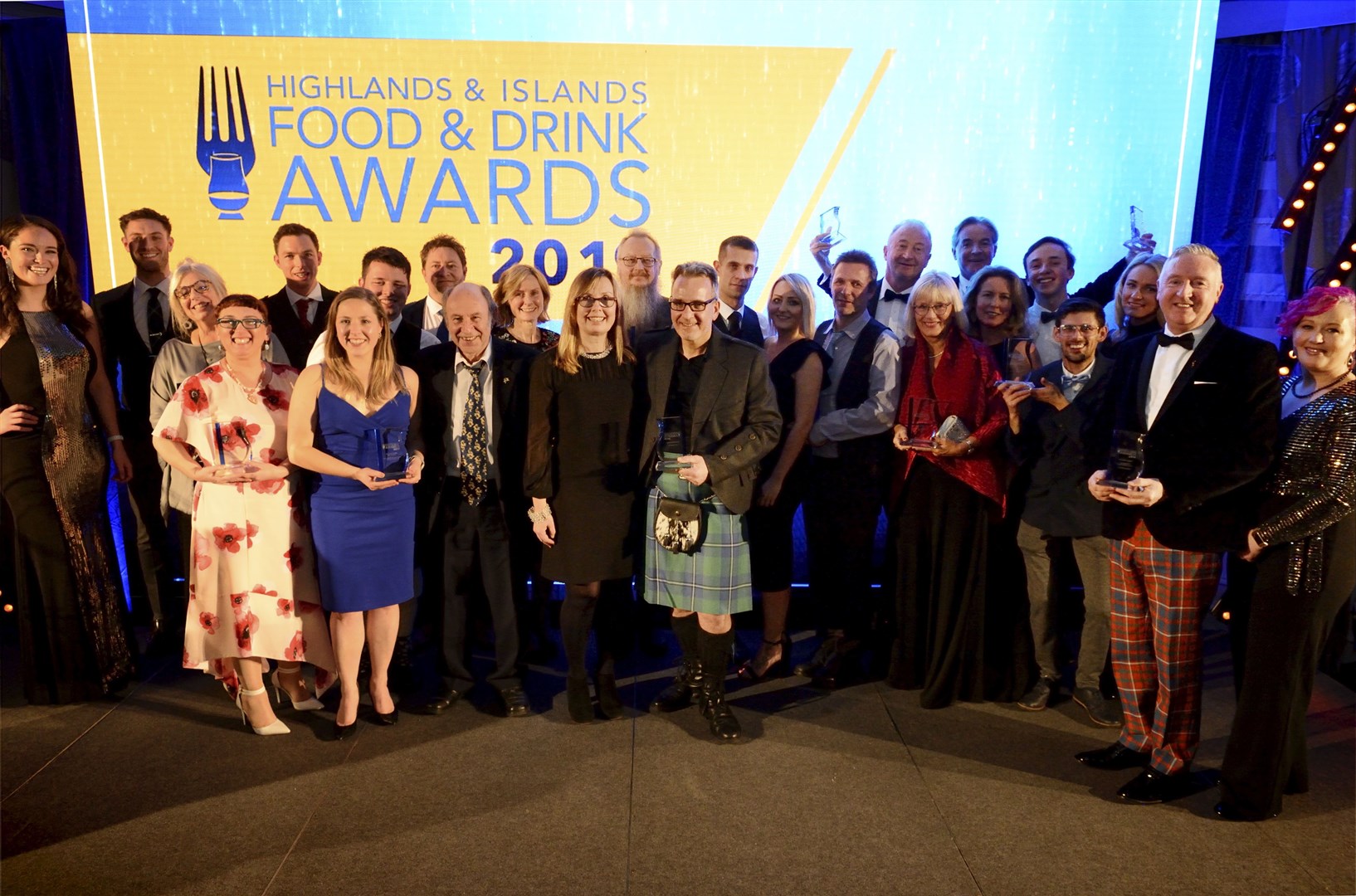 Award winners on stage at the Highlands & Islands Food & Drink Awards 2019, held at the Kingsmills Hotel in Inverness. Picture: James MacKenzie.