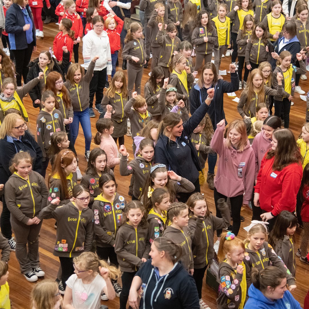 Hundreds of Rainbows, Brownies and Guides gather in the Elgin Town Hall to celebrate World Thinking Day...Picture: Daniel Forsyth..