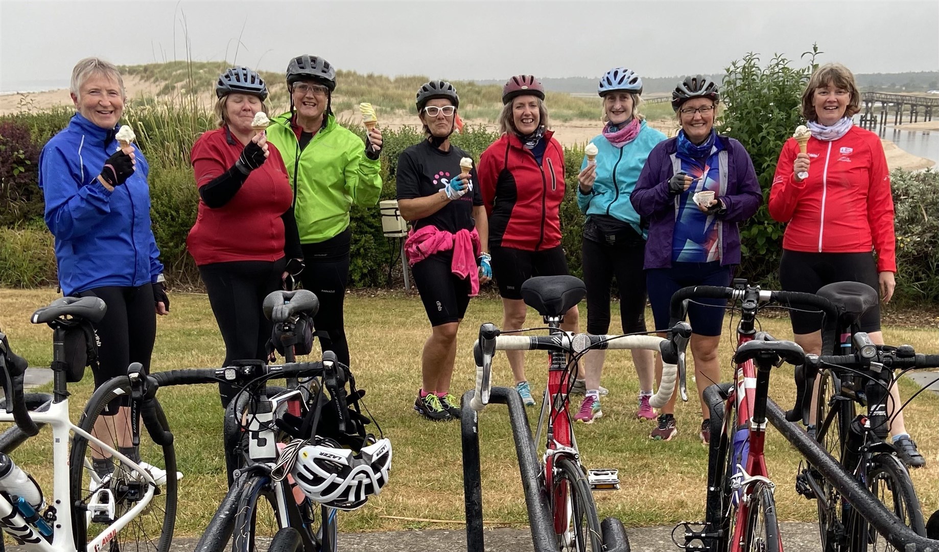 Elgin Breeze Champion and ride leader Diane Maciver (right) with some local Breeze cyclists on a previous outing.