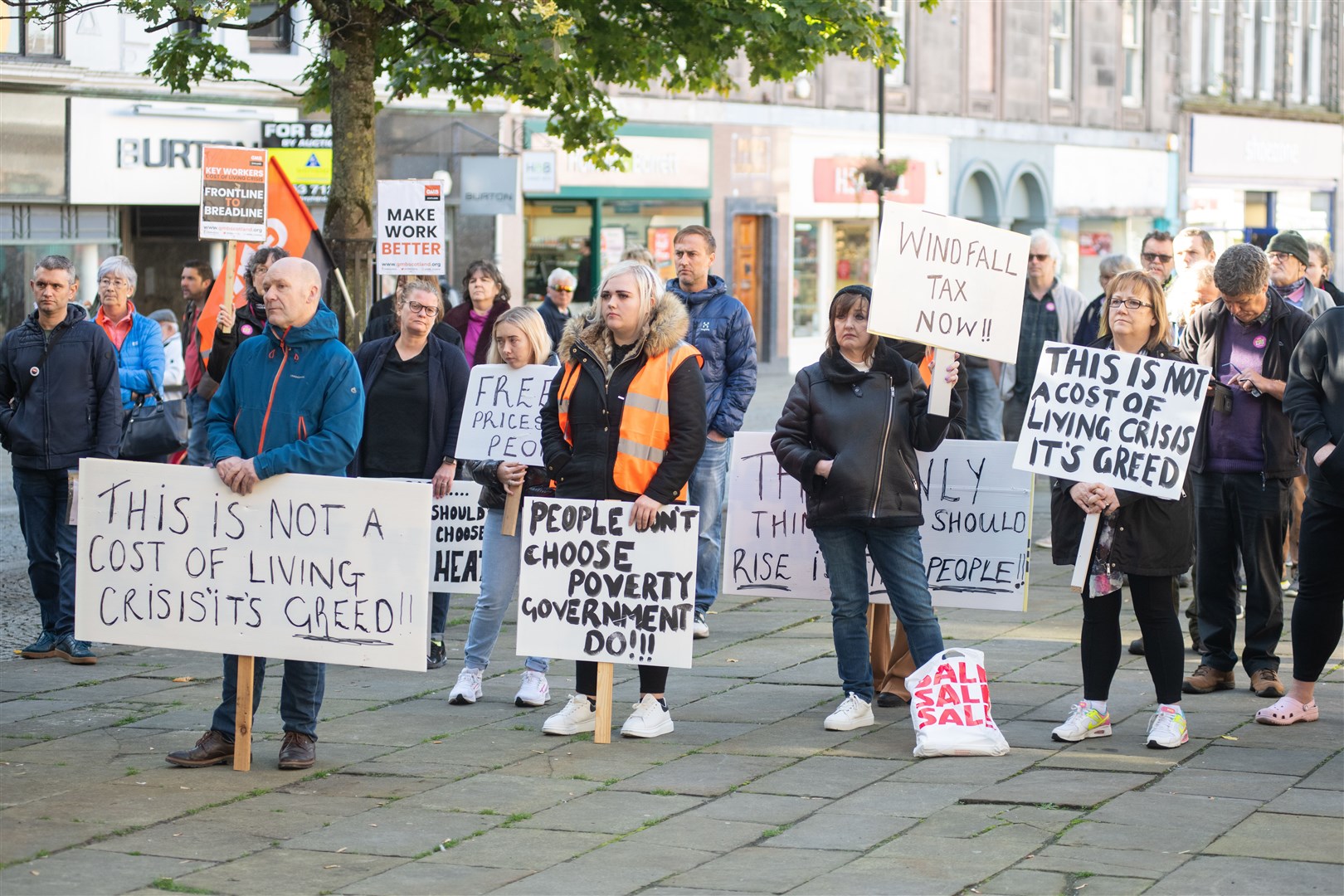 Protesters gather on the Plainstones on Elgin High Street to protest over the increasing cost of living...Picture: Daniel Forsyth..