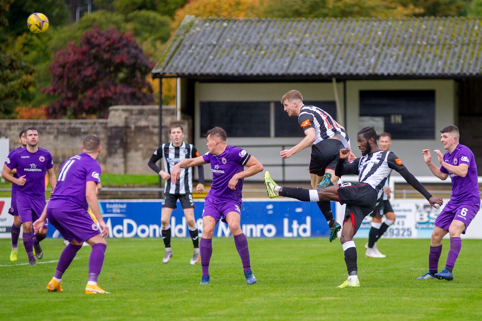 Aidan Sopel (in the air) headed Elgin City's winner at Stirling - his first goal for the club.