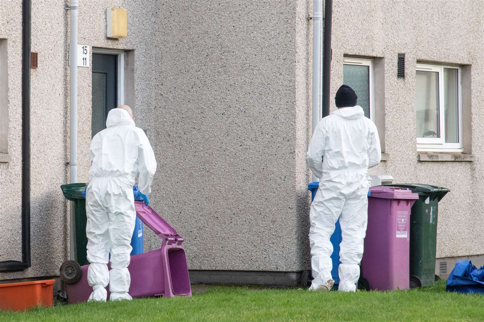 Bins are checked on Burnside Place, just off Anderson Drive. ..Kiesha Donaghy murder investigation. 22nd November..