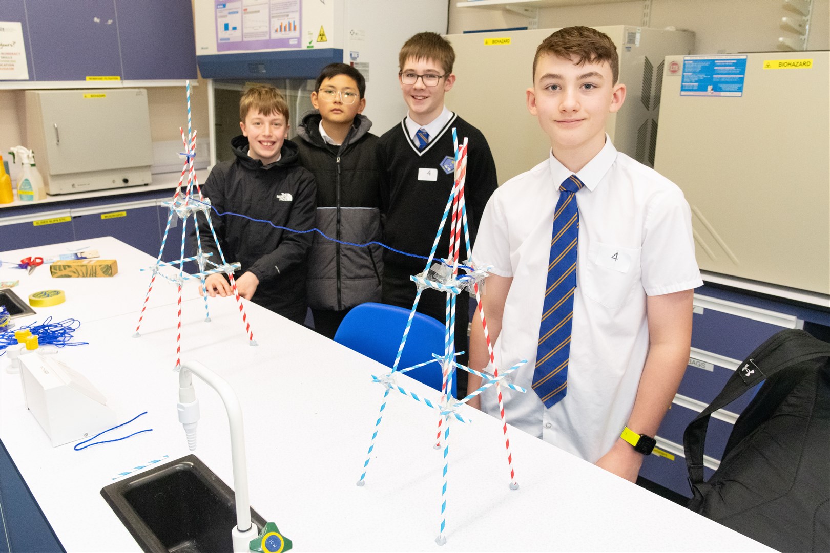 Lossiemouth High School pupils built and tested pylons made from paper straws, string, blue tac and sellotape. Picture: Beth Taylor