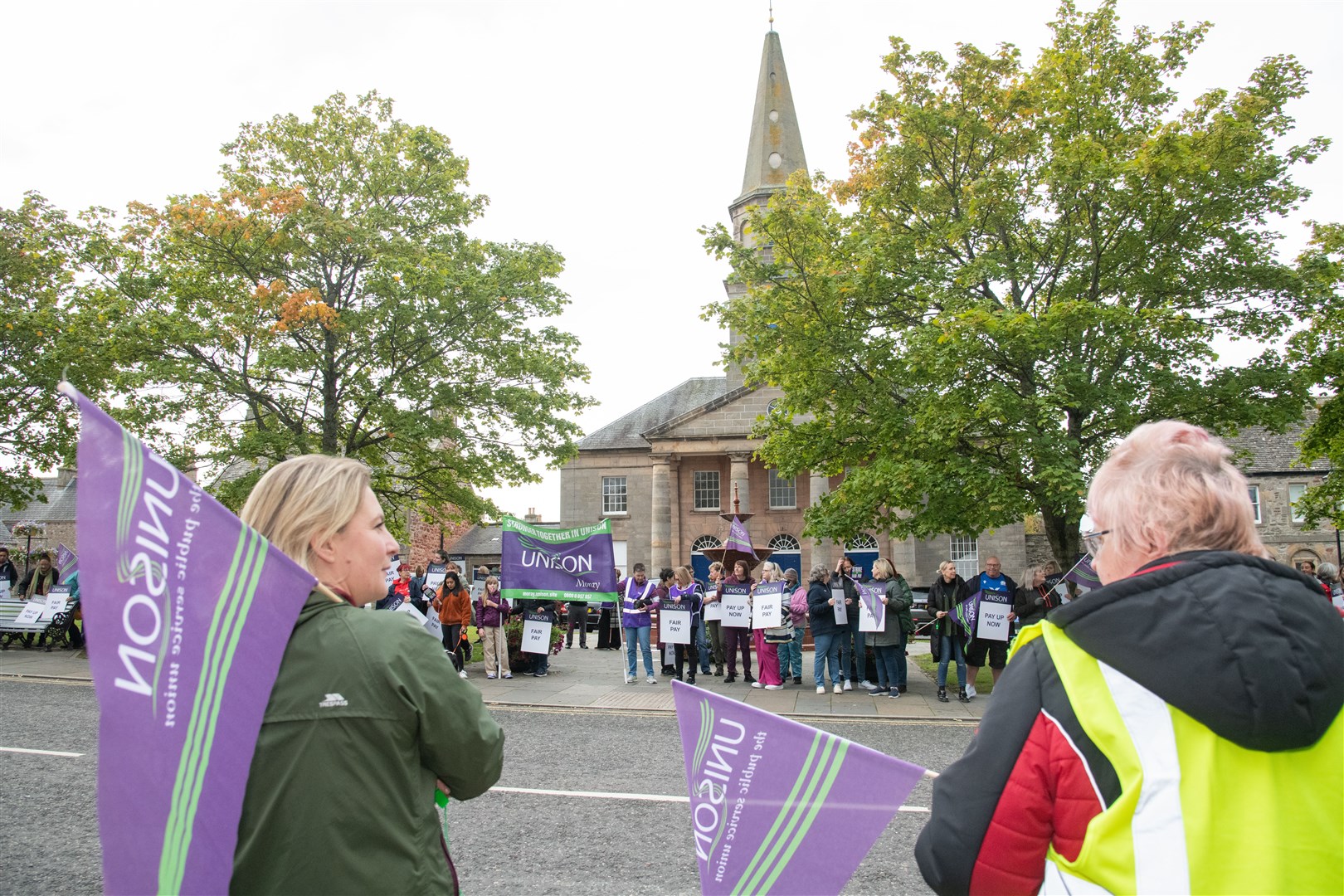 UNISON members from schools and nurseries across Moray gathered in Fochabers. Picture: Daniel Forsyth.