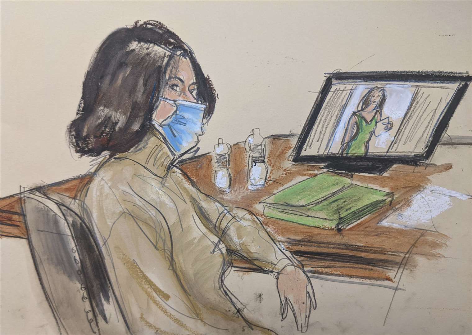 In this courtroom sketch, Ghislaine Maxwell is seated at the defence table (Elizabeth Williams/AP)