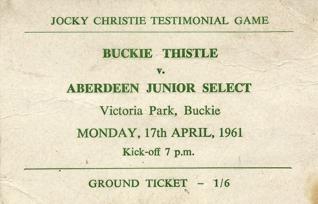 A ticket for Jocky Christie's testimonial game.