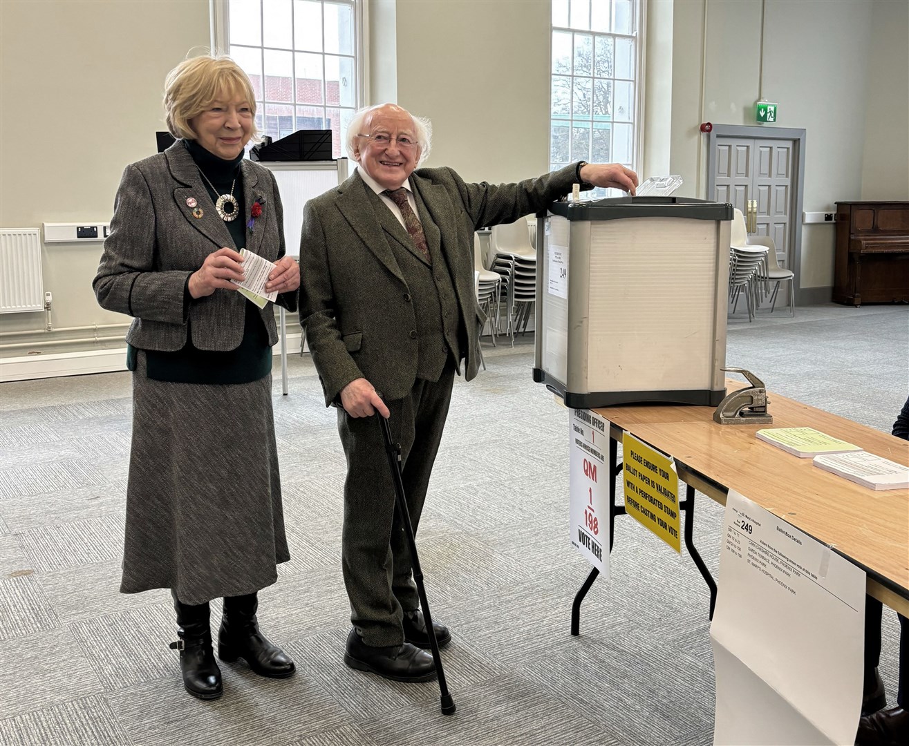 Michael D Higgins and his wife Sabina voting at Phoenix Park (Cate McCurry/PA)